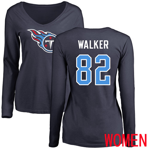 Tennessee Titans Navy Blue Women Delanie Walker Name and Number Logo NFL Football #82 Long Sleeve T Shirt